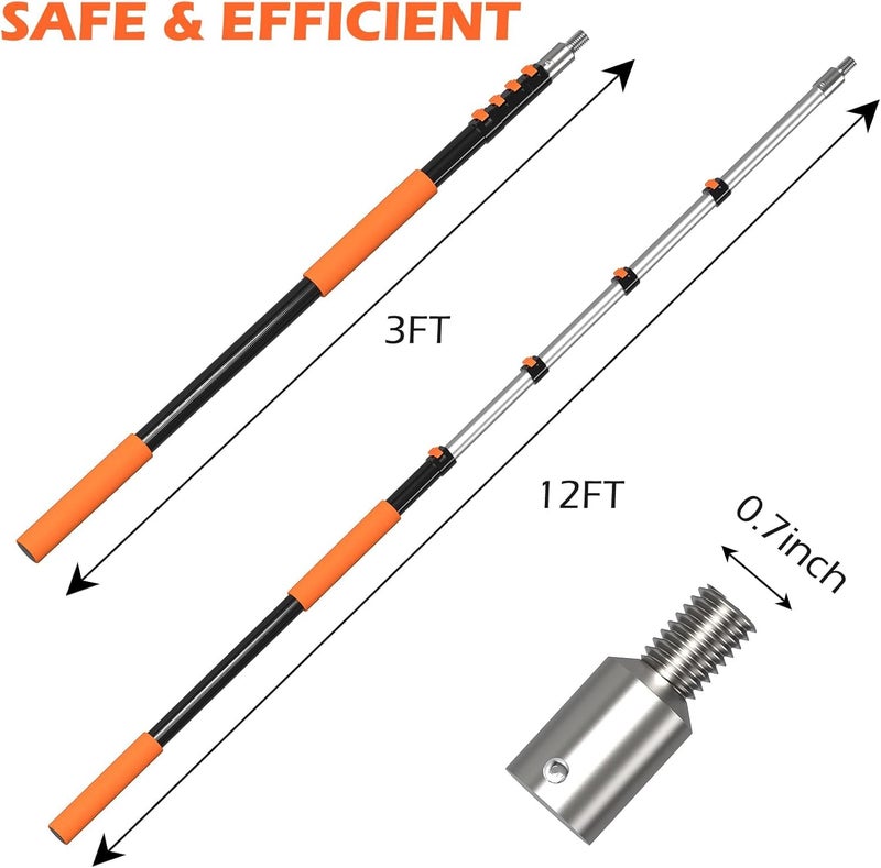 AgiiMan 18FT Reach Telescoping Pole - 3 to 12FT Extension Pole, Portable Aluminum Telescoping Rod with Easy Flip Lock, Paint Roller Extension Poles, Window Cleaning - Image 3